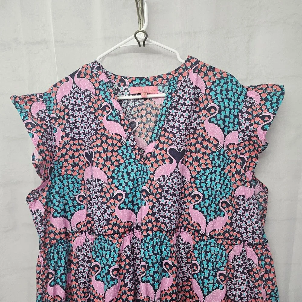 Simply Southern Dress Pink Blue Flamingo Tiered Midi Boho Ruffle 2XL FLAW - Picture 3 of 10